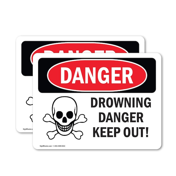 Signmission Drowning Danger Keep Out! Danger Sign, Vinyl Decal, 10in W x 7in L, 2PK OS-2PACK-DS-D-710-L-1712 - main